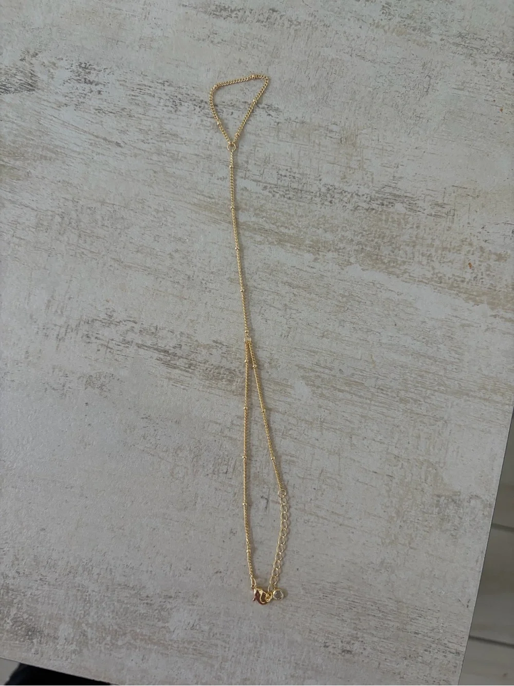 Gold plated Hand Chain Bracelet with Ring Link - Women's Jewelry